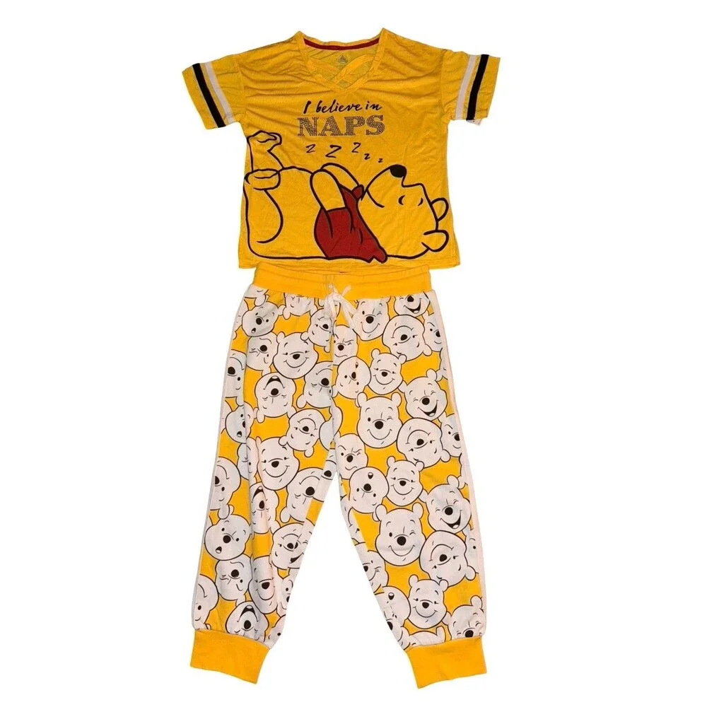 Disney Winnie The Pooh Pajama Set Yellow Sleepwear Pants Shirt Girls 2 Piece Sm - Picture 4 of 14